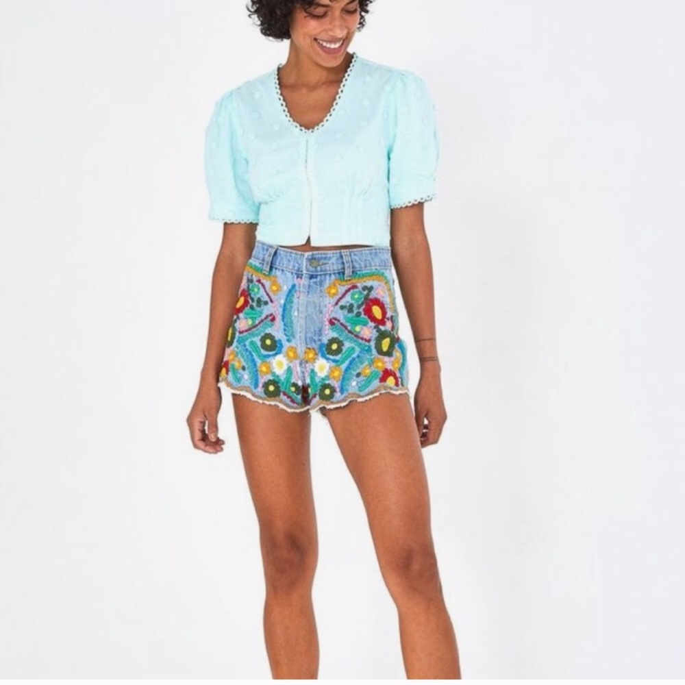 Farm Rio Harmonia Crop Top Turquoise - Picture 2 of 7